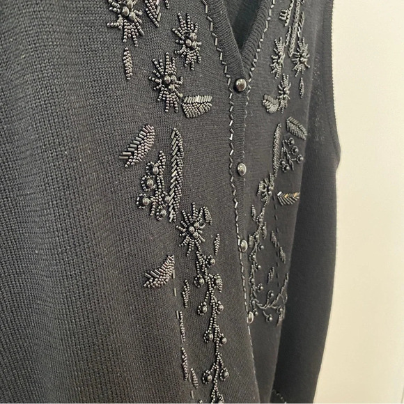 Jessica Petite Vintage Grandmacore Delicate Beaded Button Up Knit Black Cardigan - Picture 5 of 17